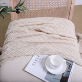 NNEAGS 2X Beige Diamond Pattern Knitted Throw Blanket Warm Cozy Woven Cover Couch Bed Sofa Home Decor with Tassels