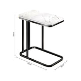 NNEAGS 30x50cm White Ceramic Sofa Side Square Mini Table w/ Black Metal Legs