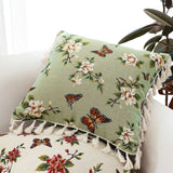NNEAGS 45cm Matcha Green French Vintage Butterfly Loves Flowers Tassel Throw pillow