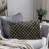NNEAGS 30cm Urban Light Luxury Dark Green Checkered Lumbar Throw Pillow
