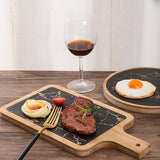 NNEAGS 2X 33.5cm Black Square Wooden Serving Tray Slate Steak Serving Platter Chopping Board Paddle Home Decor