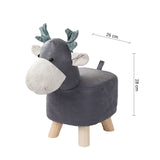 NNEAGS 2X Grey Children Bench Deer Character Round Ottoman Stool Soft Small Comfy Seat Home Decor