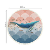NNEAGS 120cm Round Tassels Shark Print Area Rugs, Home Decor