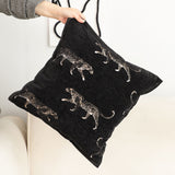 NNEAGS 2X 45cm Light Luxury Vintage Leopard Print Square Black Throw Pillow
