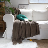 NNEAGS 2X Coffee Textured Knitted Throw Blanket Warm Cozy Woven Cover Couch Bed Sofa Home Decor with Tassels