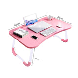 NNEAGS 2X Pink Portable Bed Table Adjustable Folding Mini Desk Notebook Stand Card Slot Holder with Cup-Holder Home Decor