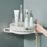 NNEAGS White 360 Degree Wall-Mounted Rotating Bathroom Organiser Corner Vanity Rack Toilet Adhesive Storage Shelf