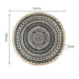 NNEAGS Black Carpet Soft Linen Bohemian Non-Slip Floor Retro Minimalist Round Rug Home Decor with Tassels