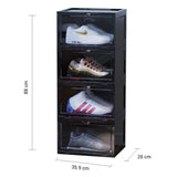 NNEAGS 2X 4 Tier Black Portable Shoe Organiser Sneaker Footwear Folding Plastic Bin Stackable Storage Box with Magnetic Door