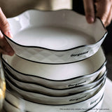 NNEAGS Diamond Pattern Ceramic Dinnerware Crockery Soup Bowl Plate Server Kitchen Home Decor Set of 8