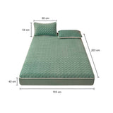 NNEAGS 2X Green 153cm Wide Mattress Cover Thick Quilted Fleece Stretchable Clover Design Bed Spread Sheet Protector with Pillow Covers