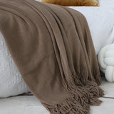 NNEAGS Coffee Acrylic Knitted Throw Blanket Solid Fringed Warm Cozy Woven Cover Couch Bed Sofa Home Decor