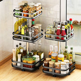 NNEAGS 3 Tier Steel Black Square Rotating Multi-Function Kitchen Portable Storage Spice Seasoning Kitchen Countertop Organiser Shelf