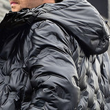 NNEAGS abbee Black 3XL Winter Hooded Glossy Overcoat Long Jacket Stylish Lightweight Quilted Warm Puffer Coat