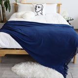 NNEAGS 2X Royal Blue Acrylic Knitted Throw Blanket Solid Fringed Warm Cozy Woven Cover Couch Bed Sofa Home Decor