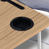 NNEAGS 2X Oak Portable Bed Table Adjustable Folding Mini Desk Stand With Cup-Holder Home Decor