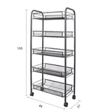 NNEAGS 5 Tier Steel Black Bee Mesh Kitchen Cart Multi-Functional Shelves Portable Storage Organizer with Wheels