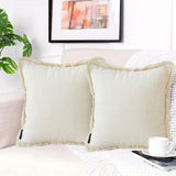 NNEAGS 2X 45cm Creamy White Home Aesthetic Chenille Texture Tassel Square Throw pillow
