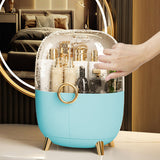 NNEAGS Blue Transparent Countertop Makeup Organiser Cosmetic Storage Waterproof Dustproof Bathroom Skincare Holder with Lid