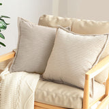NNEAGS 2X 45cm Beige Warm Wood Tone & Wabi-sabi Striped Corduroy Square Throw Pillow