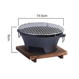 NNEAGS 2X Small Cast Iron Round Stove Charcoal Table Net Grill Japanese Style BBQ Picnic Camping with Wooden Board