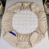 NNEAGS Beige 183cm Wide Mattress Cover Thick Quilted Stretchable Bed Spread Sheet Protector with Pillow Covers
