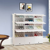 NNEAGS 7 Tier 3 Column White Shoe Rack Organizer Sneaker Footwear Storage Stackable Stand Cabinet Portable Wardrobe with Cover