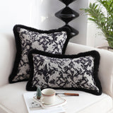 NNEAGS 2X 35cm Vintage Black Pillowcase Set Black Herringbone Pattern Lumbar Throw Pillow