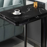 NNEAGS 30x50cm Black Ceramic Sofa Side Square Mini Table w/ Black Metal Legs