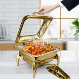 NNEAGS 2X Gold Plated Stainless Steel Square Chafing Dish Tray Buffet Cater Food Warmer Chafer with Top Lid