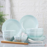 NNEAGS Light Blue Japanese Style Ceramic Dinnerware Crockery Soup Bowl Plate Server Kitchen Home Decor Set of 5