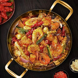 NNEAGS 36cm Flat Base Seafood Dry Pot in Elegant Gold Color with Durable for Kitchen Essential
