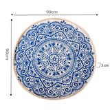 NNEAGS Blue Carpet Soft Linen Bohemian Non-Slip Floor Retro Minimalist Round Rug Home Decor with Tassels