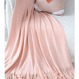 NNEAGS Pink Acrylic Knitted Throw Blanket Solid Fringed Warm Cozy Woven Cover Couch Bed Sofa Home Decor