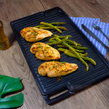 NNEAGS 45cm Rectangular Cast Iron Portable Fry BBQ Grill Plate Cooking Pan Tray with Handle