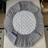 NNEAGS Grey 153cm Wide Cross-Hatch Mattress Cover Thick Quilted Stretchable Bed Spread Sheet Protector with Pillow Covers