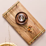 NNEAGS 2X 36cm Brown Rectangle Wooden Acacia Food Serving Tray Charcuterie Board Centerpiece  Home Decor