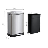 NNEAGS Foot Pedal Stainless Steel Rubbish Recycling Garbage Waste Trash Bin Rectangular Shape 12L Silver