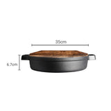 NNEAGS 2X 35cm Round Cast Iron Pre-seasoned Deep Baking Pizza Frying Pan Skillet with Wooden Lid