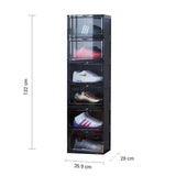NNEAGS 2X 6 Tier Black Portable Shoe Organiser Sneaker Footwear Folding Plastic Bin Stackable Storage Box with Magnetic Door