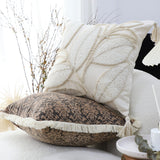 NNEAGS 45cm Wabi-sabi Cream Flower Cover & Beige Velvet Leaf Ring Square Throw Pillow