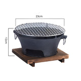 NNEAGS Medium Cast Iron Round Stove Charcoal Table Net Grill Japanese Style BBQ Picnic Camping with Wooden Board
