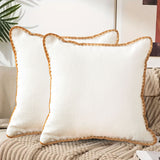 NNEAGS 2X 45cm Warm Wood Tone & Apricot Shell Edged Square Throw Pillow
