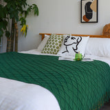 NNEAGS 2X Green Diamond Pattern Knitted Throw Blanket Warm Cozy Woven Cover Couch Bed Sofa Home Decor with Tassels