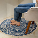 NNEAGS Dark Blue Carpet Soft Linen Bohemian Non-Slip Floor Retro Minimalist Round Rug Home Decor with Tassels