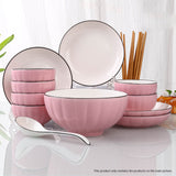 NNEAGS Pink Japanese Style Ceramic Dinnerware Crockery Soup Bowl Plate Server Kitchen Home Decor Set of 4