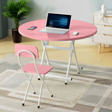 NNEAGS Pink Dining Table Portable Round Surface Space Saving Folding Desk Home Decor