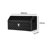 NNEAGS 4X Leather Car Boot Collapsible Foldable Trunk Cargo Organizer Portable Storage Box Black/White Stitch with Lock Medium