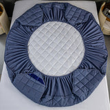 NNEAGS Blue 183cm Wide Cross-Hatch Mattress Cover Thick Quilted Stretchable Bed Spread Sheet Protector with Pillow Covers