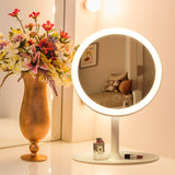 NNEAGS 26cm White Round Smart LED Makeup Bedroom Table Vanity Mirror Tricolor w/ 5x Magnification